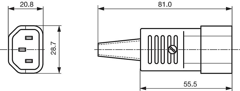 4732 - IEC Plug E, Cord Connector (Rewireable), Straight, max