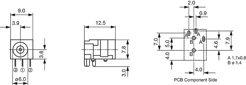 4840.2221 - , PCB terminals, , Socket, 6.0 mm, 2-pole, DC Plug/Socket