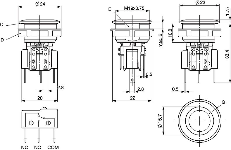 MSM 19 - Metal Switch Medium Stroke, Switching Voltage up to 250 VAC