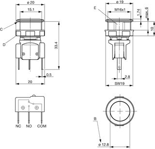 MSM 16 - Metal Switch Medium Stroke, Switching Voltage up to 250 VAC