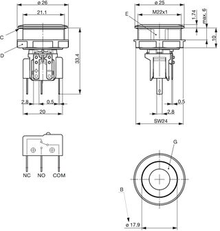 MSM 22 - Metal Switch Medium Stroke, Switching Voltage up to 250 VAC